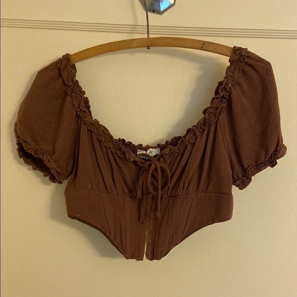 Pacsun Brown Cropped Milkmaid Top